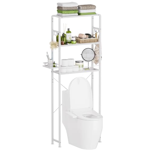 SAYGOER Glass Over the Toilet Shelf, 3-Tier Over-The-Toilet Storage Rack, Adjustable Shelf Bathroom Organizer, White Space Saving Shelves
