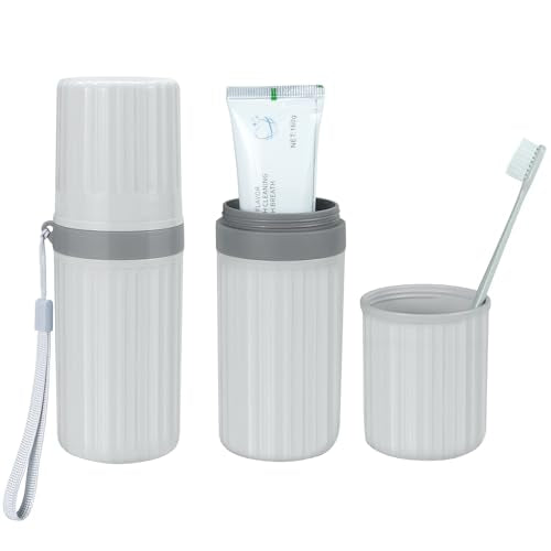 Mulbozy Travel Toothbrush Holder, Large Travel Toothbrush Cup Case, Portable Travel Toothbrush Toothpaste Makeup Storage for Business Trip Camping School - Gray - color: Style C-gray