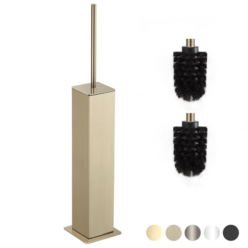 BVL Toilet Brush and Holder Set Brushed Gold Stainless Steel 304 Square Freestanding Toilet Brush for Bathroom - color: Brushed Gold