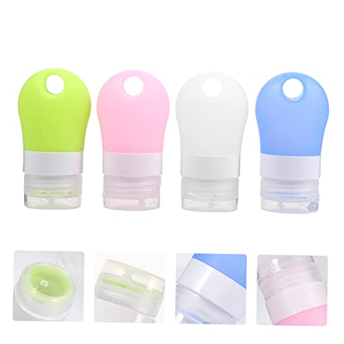 Angoily 38ml Travel Size Squeeze Bottles 4 Pack Empty Silicone Travel Bottles Keychain, Assorted Color, 8x2.8cm