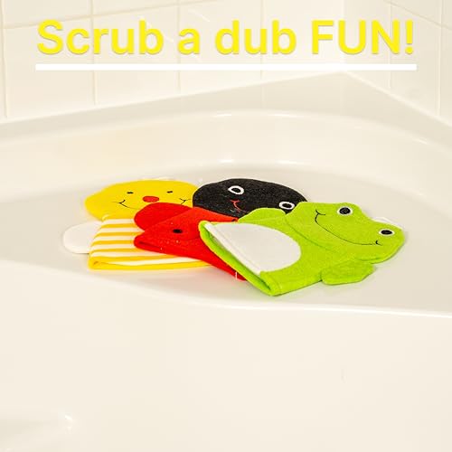 Made Easy Kit Hand Puppet Bath Wash Mitt Towel with Animal Designs with Loofahs for Fun Interactive Bathing Time (Red Green Yellow (No Loofah)) - color: Red Green Yellow (No Loofah)