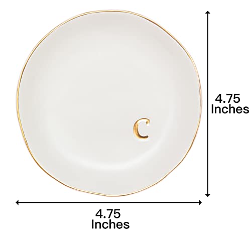 COLLECTIVE HOME Ceramic Jewelry Tray, Trinket Dish, Gifts for Women (C) | Mother's Day, Birthday, Christmas, Engagement Gifts, Vanity, Nightstand Decor, Embossed Gold Monogram Ring Dish with Gift Box - color: C