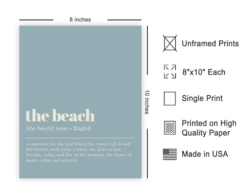Poster Master Definition of The Beach Print - Typography Poster - Dictionary Art - Minimal Gift for Men & Women - Decor for Bedroom, Living Room or Dorm - 8x10 UNFRAMED Wall Art - color: Style03, size: 8"L x 10"W