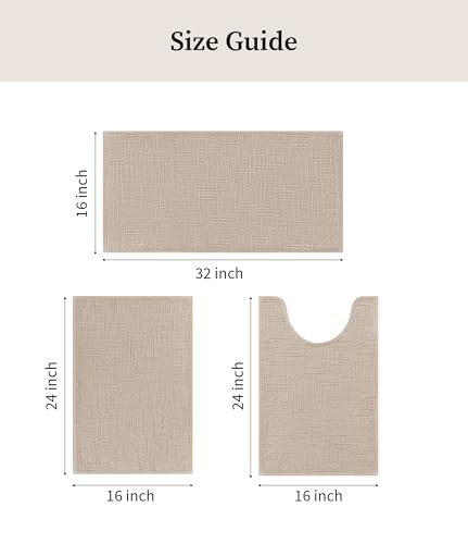YIHOUSE Bathroom Rugs Sets 3 Piece Beige, 16x24+16x24U+16x32in | Non Slip, Quick Dry, Absorbent Washable, Thin Fit Under Door, For Elder, Sink, Laundry - color: Beige, size: 16x24+16x24U+16x32