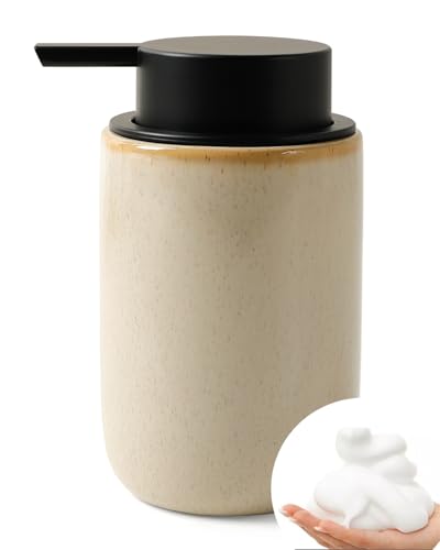 BosilunLife Foam Soap Dispenser - Ceramic Foaming Hand Dispenser for Bathroom Modern Farmhouse Small Soap Dispenser Hand Pump Dispenser for Kitchen Sink (Greige with Speckle, Foam Pump) - color: Greige-foam Pump