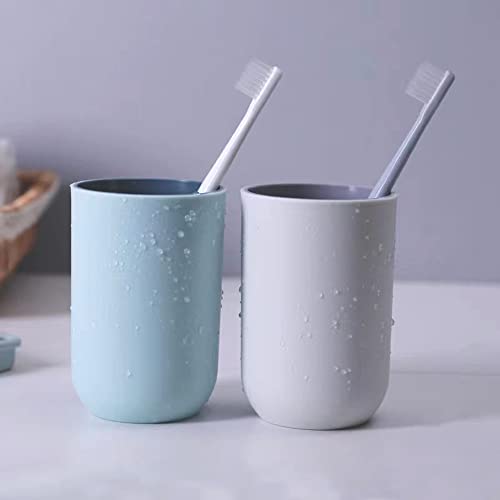 Unbreakable Reusable Drinking Cups Set of 2 Colors, Plastic Toothbrush Cup Tumblers 300 ml/10.5 oz, Dishwasher Safe (Light blue & Light gray) - color: Light blue & Light gray