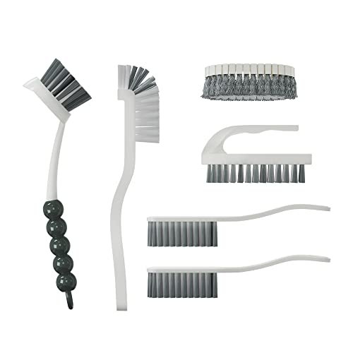 6 PCS Cleaning Brush, Scrub Brush Set for Kitchen and Bathroom Household Use with Various Brushes for Cleaning Dishes, Tiles, Corners and Floors - color: Gray