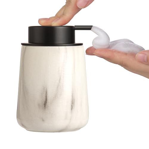 Enra Ceramic Foaming Soap Dispenser,12 oz Marble Foam soap Dispenser Bathroom Refillable Hand Soap Dispenser for Bathroom Kitchen with Easy-to-Press Pump(Marble Foam Type) - color: Black Foam Type
