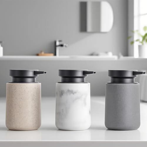 Clasin Home Liquid Soap Dispenser with Easy-to-Press Pump, 10 oz Refillable Hand Soap Dispenser with Extended Spout for Bathroom Kitchen Dish Lotion, Modern Stone Texture (Gray) - color: Gray