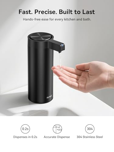 SUNLY Touchless Automatic Soap Dispenser – Clog-Free Pump, 0.2s Fast Sensor, USB-C Rechargeable, Smudge-Resistant Stainless Steel, for Kitchen & Bathroom Soap Dispenser, Black - color: Black