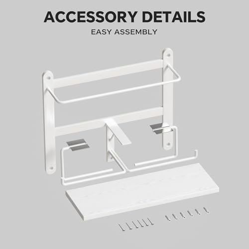 Homeiju Double Toilet Paper Holder with Shelf, Wooden Wall-Mounted Toilet Paper Roll Holder, Wall-Mounted Bathroom Organizer, Double Roll, Suitable for Bathrooms(White) - color: White