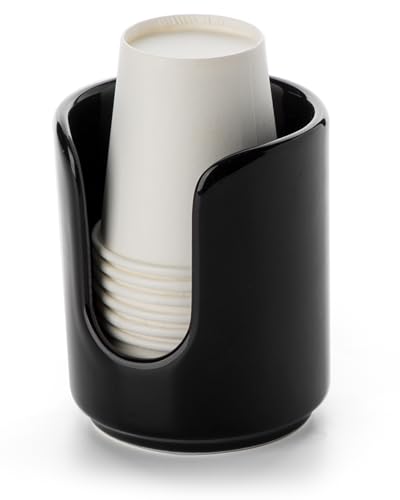 3 oz Original Ceramic Bathroom Cup Dispenser with 5 PLA Paper Cups, Bathroom Essential Accessories for Mouthwash Holder on Bathroom Vanity Countertops (1 Pack, Black) - color: Black, size: 1 Pack