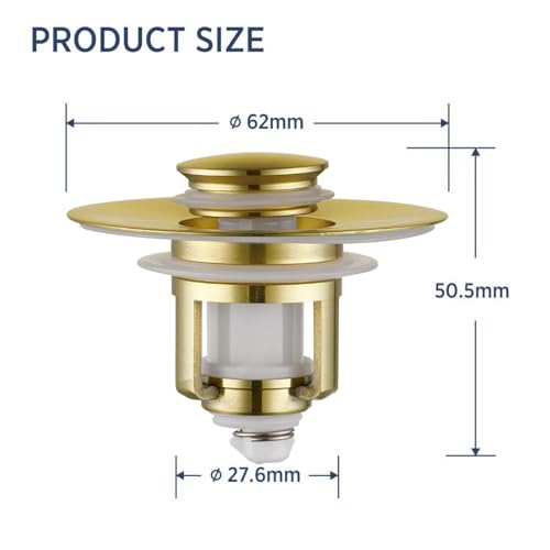 Universal 2 in 1Bathroom Sink Stopper, 1 Pack Pop Up Bathroom Sink Drain Strainer for 1.06"-1.65" Basin Drain Holes, Anti Clogging Drain Filter (Gold(s)-1p) - color: Gold(s)-1p