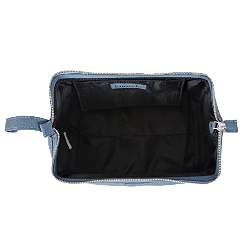 KomalC Premium Buffalo Leather Toiletry Bag for Men & Women With Water resistant Lining, Grooming Travel Pouch, Unisex Wash Bag for Toiletries, Gifts for Men and Women - color: Blue