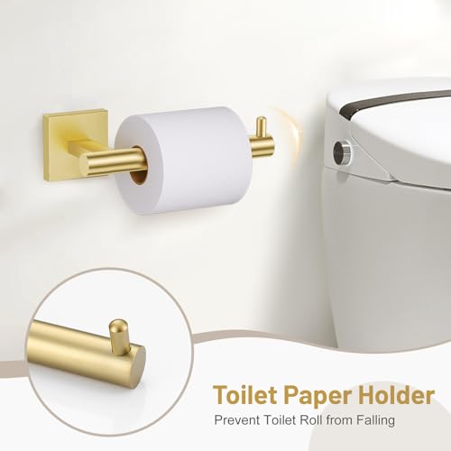 5 Pieces Bathroom Hardware Set Brushed Gold Towel Bar Set Includes 23.6” Towel Bar, Towel Ring Holder, Toilet Paper Holder and Two Towel Hooks, Bathroom Accessories Set SUS304 Wall Mounted - color: Brushed Gold, size: 5 Pieces - Standard