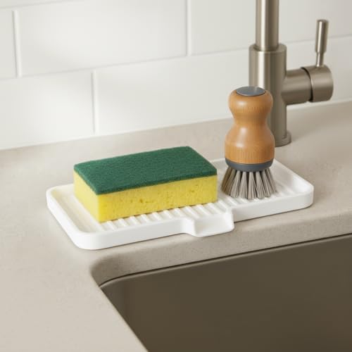 Silicone Soap Dish Tray and Sponge Holder with Drain Chute, Rectangular, Kitchen and Bathroom Sink Organizer (Light Grey, 9"x3.5") - color: Light Grey, size: (MD) 9"x3.5"