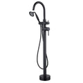 Wowkk Tub Filler Freestanding Bathtub Faucet Black Floor Mounted Brass Bathroom Tub Faucets with Hand Shower - color: Black