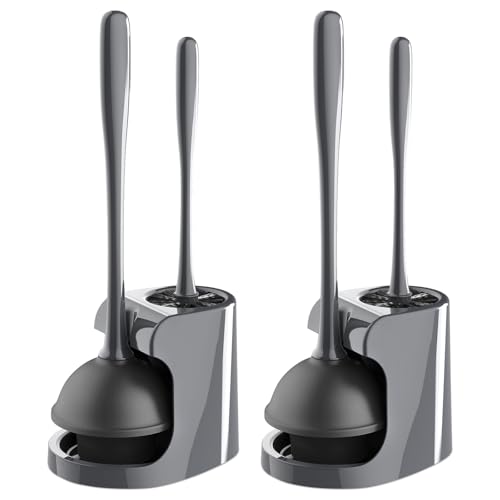 MR.SIGA Toilet Plunger and Bowl Brush Combo for Bathroom Cleaning, Gray, 2 Sets - color: Gray
