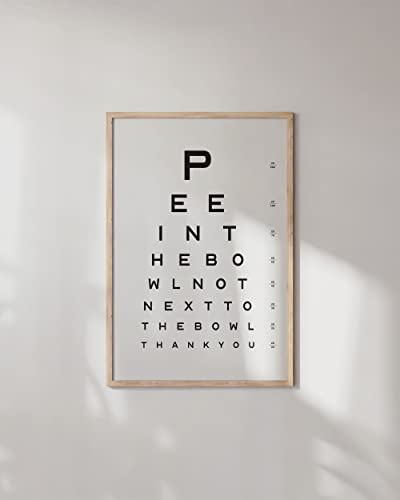 HAUS AND HUES Funny Bathroom Signs – Eye Chart Restroom Poster, Playful Washroom Artwork, Humorous Home Accent (24x36, Beige Frame) - color: Eye Exam, size: 24"L x 36"W, style: Beige Framed