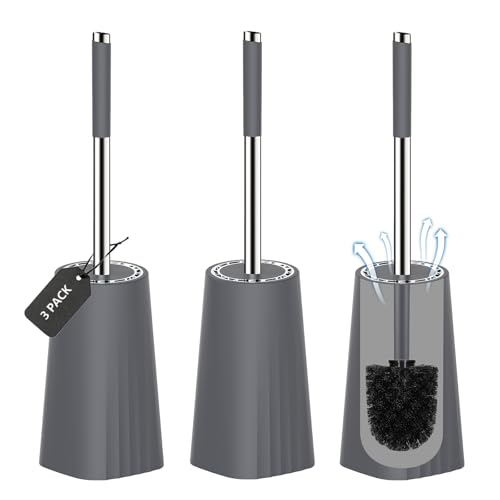 SetSail Toilet Brush, Compact Size Toilet Bowl Brush and Holder Toilet Brushes for Bathroom with Stainless Steel Handle Toilet Cleaner Brush with Durable Scrubbing Bristles, 3 Packs，Grey - color: Gray, size: 3 packs