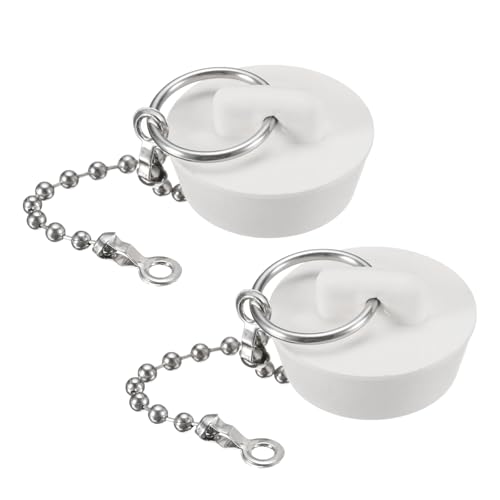 uxcell 2 Pcs Tub Stoppers, Rubber Bathtub Stoppers 1-1/8" Kitchen Sink Drain Stopper, Bathroom Drain Plug with Pull Ring and 15" Beaded Chain, White - size: 1-1/8"