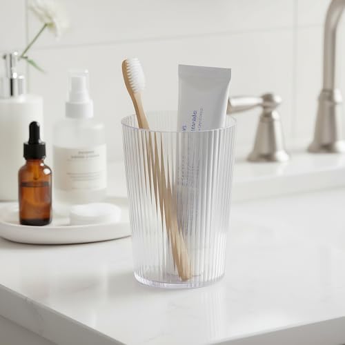NiHome Toothbrush Holders for Bathrooms 3 Pcs, Plastic Reusable Bathroom Tumbler Toothbrush Cups, 13.5oz Unbreakable Mouthwash Cups Easy to Clean (Striped Clear) - color: Striped Clear