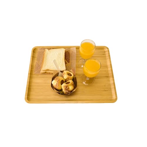 Bamboo Serving Tray Rectangle Platter Small, 1, 14.2" x 9.5" x 0.8" | Durable, Breakfast Dinner Food Bed Tray, For Eating, Kitchen Restaurants Patty,Display - size: 14.2" x 9.5" x 0.8"