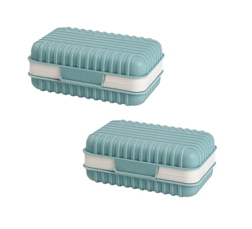 Travel Soap Box Set of 2 – Compact & Leakproof Soap Container with Drainage Tray for Shower, Gym, Camping, and Bathroom – Lightweight, Easy Clean (Blue)