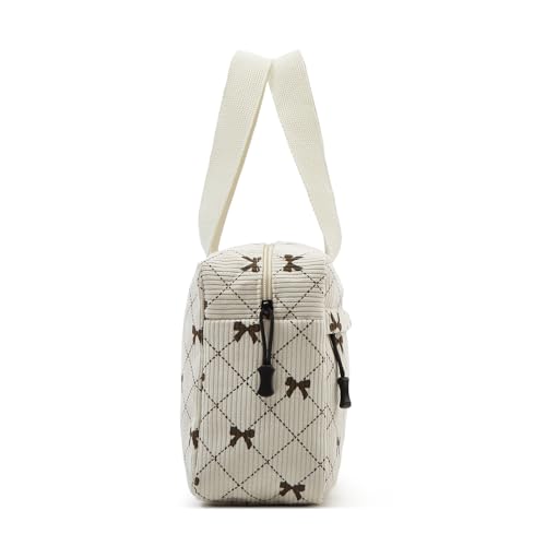 Large Makeup Bag for Women Corduroy Cosmetic bag Make up Bags Zipper Pouch with handle Cosmetic Organizer Toiletry Bag for Travel Storage - color: 26-Bowknot Beige