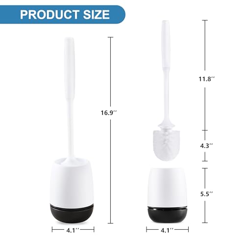 Toilet Brush, Toilet Bowl Brush and Holder Set for Bathroom, Toilet Cleaning Scrubber Brush for Bathroom for Deep Cleaning with Stiff Plastic Bristle, Ventilated Holder, Wall Mount Hook (White Head) - color: White Head