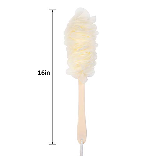 Back Scrubber for Shower, Loofah Long Handle Bath Body Brush, Soft Nylon Mesh Sponge On a Stick for Shower Men Women Kids Elderly, Exfoliating Scrub Cleaning Luffa for All Kinds of Skin(White) - color: White