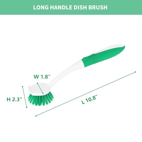 Dish Brush with Handle, 2 Pack Scrub Brushes with Built-in Scraper for Cleaning Kitchen, Pots, Pans and Sink, Scrubber Washing Tools, Green - color: Green