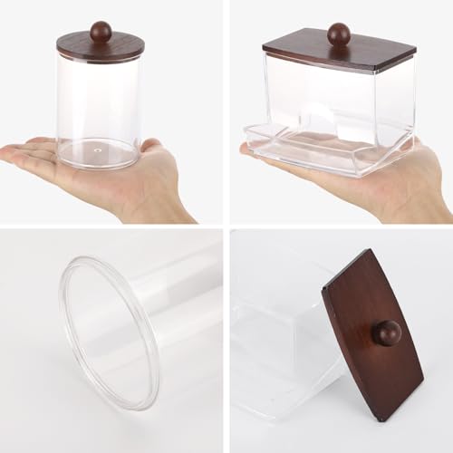 Tbestmax Qtips Holder Dispenser, 10 Cotton Ball/Swabs Storage Containers, Apothecary Jars for Bathroom Organizer Bambooo Lids - color: Group A-red brown