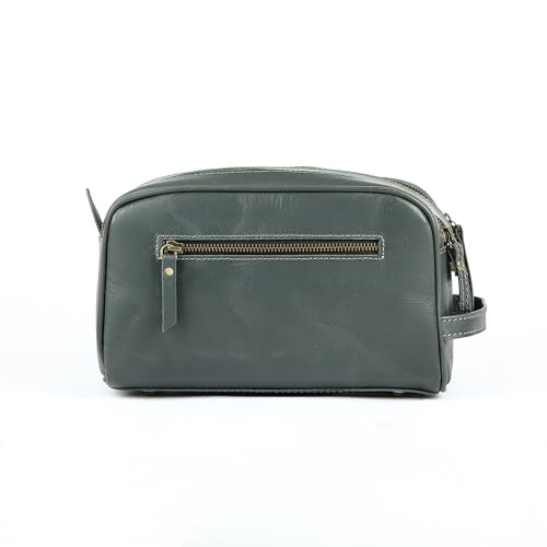 KomalC Leather Toiletry Bag for Men & Women – Handcrafted Travel Grooming Kit with Water-Resistant Lining and Secure Zipper Closure - style: 1 Zip Classic Grey