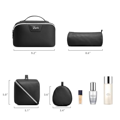 BOYATU Travel Makeup Bag Cosmetic Bags for Women: Large Capacity 3 Pcs Set Make up Bag with Compartments - Waterproof Vegan Leather Toiletry Organizer Bags with Handle (L26Black) - color: L26Black