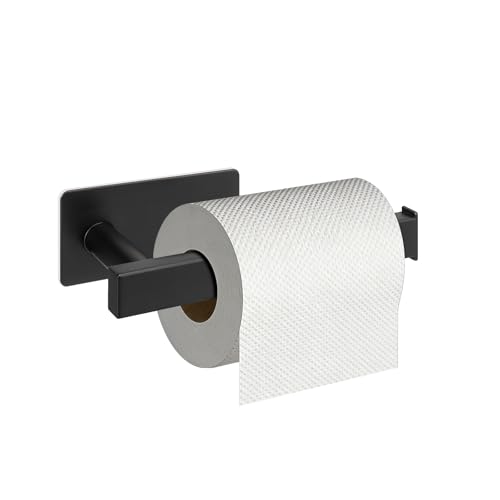 NearMoon Toilet Paper Holder Self Adhesive, Premium Thick SUS304 Stainless Steel Square Rustproof Toilet Roll Holder no Drilling for Bathroom, Kitchen, Washroom (Matte Black) - color: Matte Black