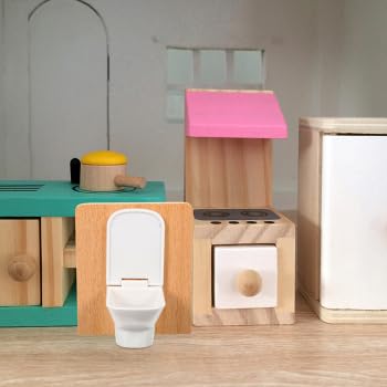 Miniature Dollhouse Bathroom Set: 5Pcs 1:12 Scale Realistic Furniture Toilet Bathtub Sink Model Mini Shower Room DIY Adornments Accessories Decoration - style: B