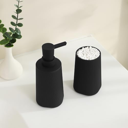 YAUKPH Bathroom Accessories Set 2 Piece Soap Dispenser and Toothbrush Holder for Bathroom Countertop Striped Black - color: Striped Black
