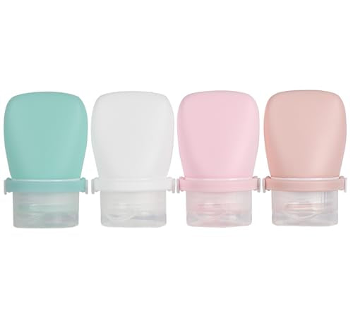 1oz Silicone Travel Bottles for Toiletries (4-Pack), TSA Approved Leakproof Toiletry Bottles with Locking Lid, Refillable Travel Size Containers for Shampoo, Body Wash, Camping & Trips (WH,GN,PNK) - color: WH,GN,PNK