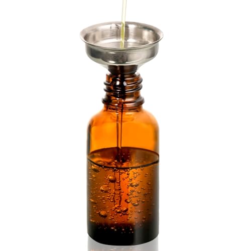 4 Pack, 2 oz Bottles with Dropper & 1 Funnel & 4 Labels - Essential Oils Bottles for Health, Personal Care & Beauty - 60ml Thick Dark Amber Glass Tincture Bottles, Refillable Cosmetic Containers - color: Amber