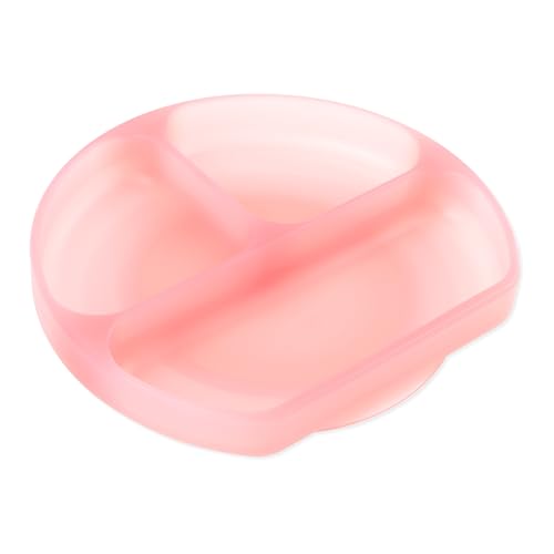 Bumkins Toddler and Baby Suction Plate, Silicone Divided Grip Dish for Babies and Kids, Baby Led Weaning, Children Feeding Supplies, Non Skid Sticky Bottom, Ages 6 Months Up, Pink Jelly - color: B3 Pink Jelly-GD