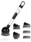 Soap Dispensing Dish Brush with Handle, 360° Rotating Head, 5-Piece Kitchen Cleaning Set (2 Brush Heads & 3 Sponges), Non-Scratch Scrubber for Pot, Pan, Sink, Leak-Proof Dishwand, Black - color: Black