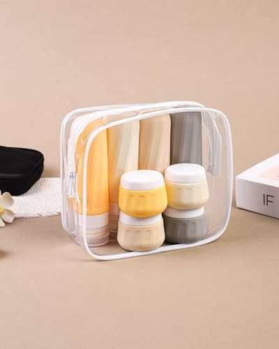 Mrsdry Travel Size Toiletries 8 Pack, TSA Approved 3oz/1oz Silicone Squeezable Creams Jars with Clear Travel Bag - color: Golden wheat field, size: 3oz bottle 1oz jar