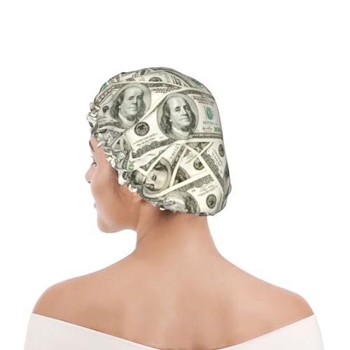 100 Dollar Money Shower Cap For Women Reusable Waterproof Double Layers Bath Cap Hair Protection Elastic Ladies Spa Salon Shower Hat - color: 100 Dollar Money