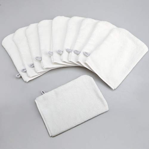 PHOGARY 10 Pack Microfiber Body Wash Mitts, Soft Face Mitten, Bath Spa Cloth, Reusable Makeup Remover Mitt Gloves, European Style Wash Cloth, 6×8 inch (White)