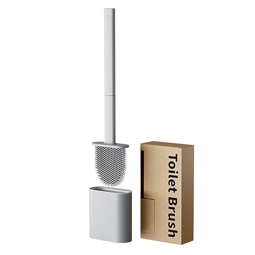 RV Silicone Toilet Brush with TPR Bristles & Detachable ABS Handle Set, Landing & Wall Mountable Toilet Bowl Brush for Space-Saving RV Bathrooms Flexible 360°Deep Cleaners Brushes (Gray) - color: Gray