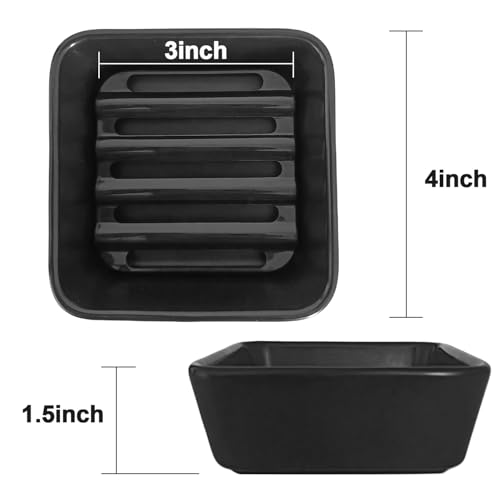 Ceramic Soap Dish with Drainer, Square Soap Holder for Bathroom, Shower, Kitchen Sink - Soapbox Saver Tray Dr. Squatch Bar Container Keeps Dry, Easy to Clean, Compact & Stylish (1, Black)