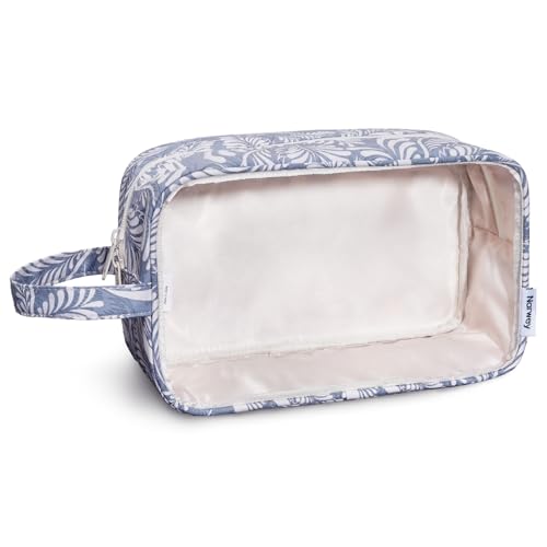 Narwey Clear Toiletry Bags for Traveling Women Men, Clear Travel Bags for Toiletries Makeup Bag Cosmetic Bag with Zipper, Make Up Organizer, Skincare Bag (Blue Leaf) - color: Blue Leaf