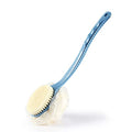 Shower Body Brush with Bristles and Loofah,Back Scrubber Bath Mesh Sponge with Curved Long Handle for Skin Exfoliating Bath, Massage Bristles Suitable for Wet or Dry, Men and Women (Blue) - color: Blue