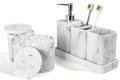 YMXYJM Bathroom Accessories Set, 6 Piece Bathroom Set with Toothbrush Holders, Soap Dispenser, Vanity Tray, Tumbler, Cotton Swab Jars, Bathroom Organizer，Bathroom Sink Sets, Artificial Marble White - color: White